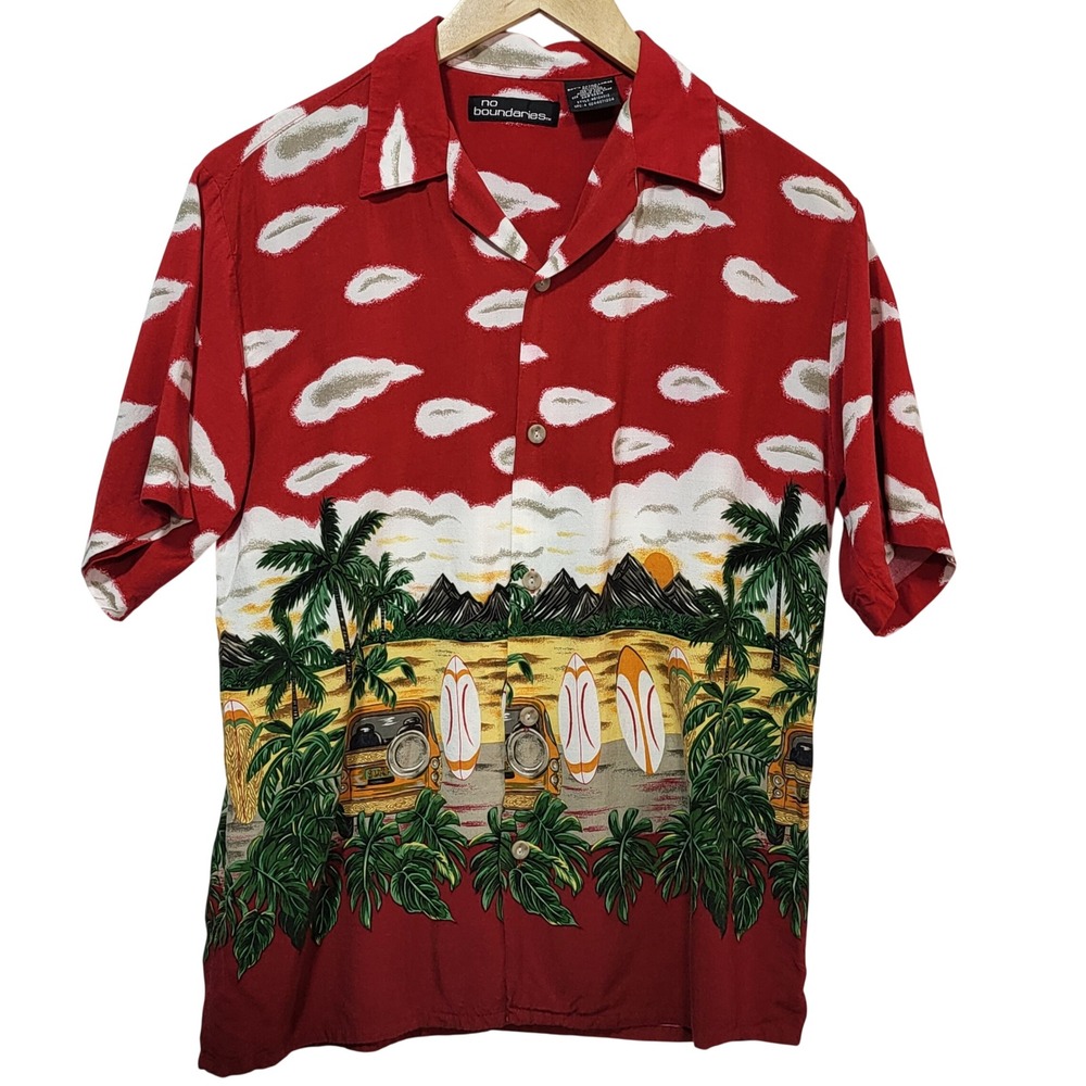 No Boundariesโ Boys XL 18 Red Hawaiian Shirt Tropical Surf Beach Rayon NB12K012
